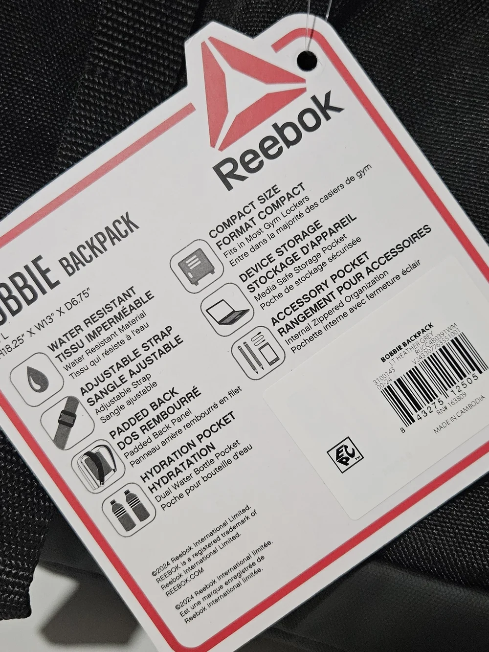 NWT Reebok Travel Bobbie Top Loader 28